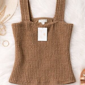 Miou Muse Smocked Stretch Tank Top Brown Size L NWT Fully Lined